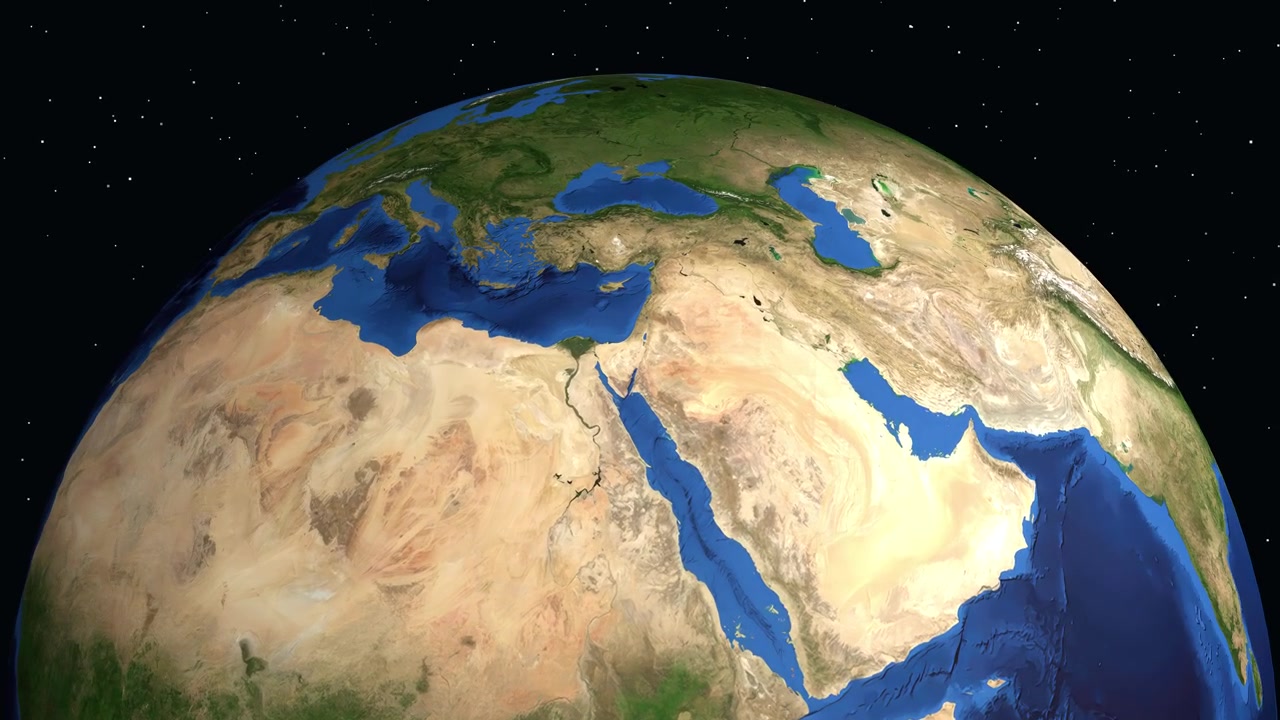 Dönen bir 3D küre, verilerle El Mahalla El Kubra'yı işaretleyerek Kuzey Afrika'ya yakınlaşıyor
