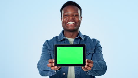 Talking,-black-man-and-a-green-screen-tablet