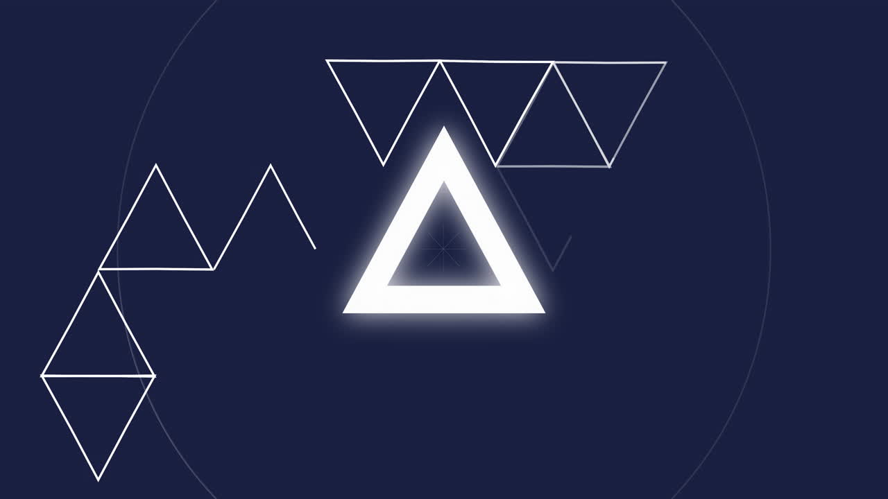 Geometric shapes and glowing triangle animation on dark blue background