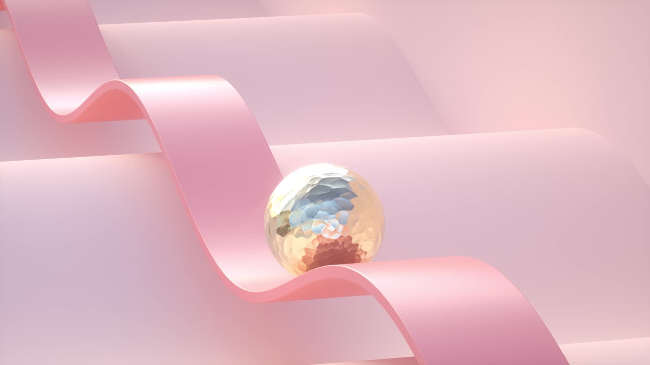 3d render animation of golden ball sliding, pink color