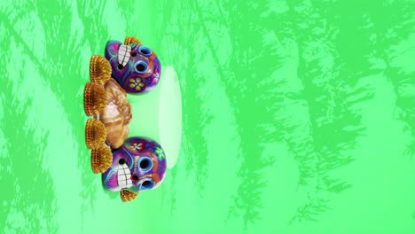 day of the dead skulls stand with green background