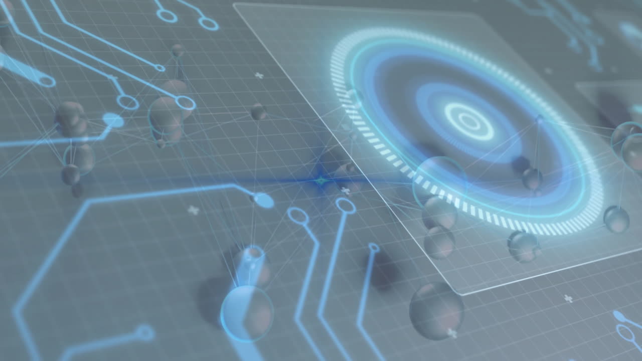 In school, animation of glowing blue circuits and circular patterns on screen