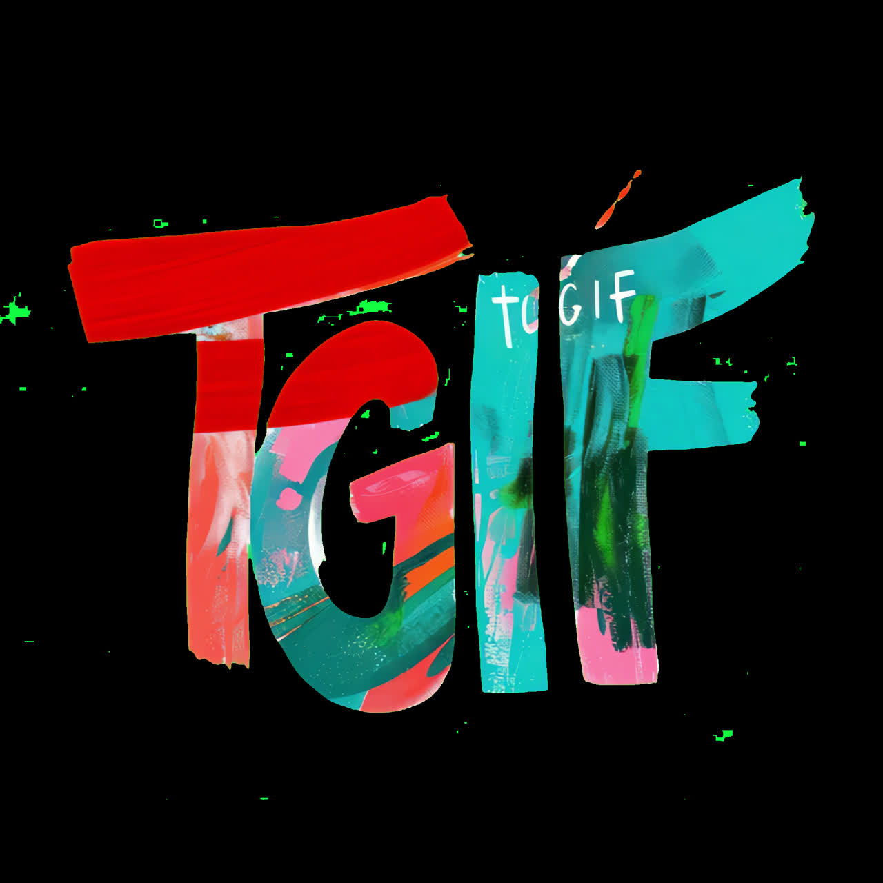 Colorful TGIF graphic design animation isolated asset, transparent 4K video, alpha channel, ProRes
