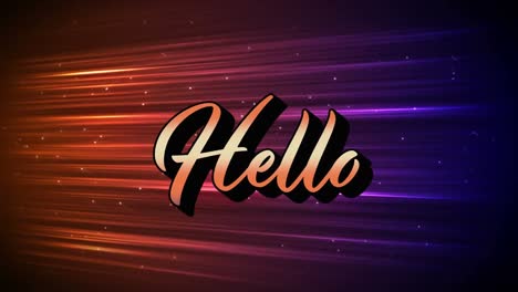 animation of hello text in gradient orange over purple to red glowing light trails