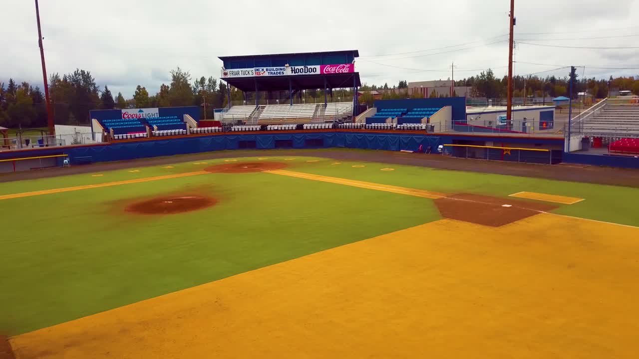 4K Drone Video of Goldpanner Baseball Field in Fairbanks, AK during Summer Day