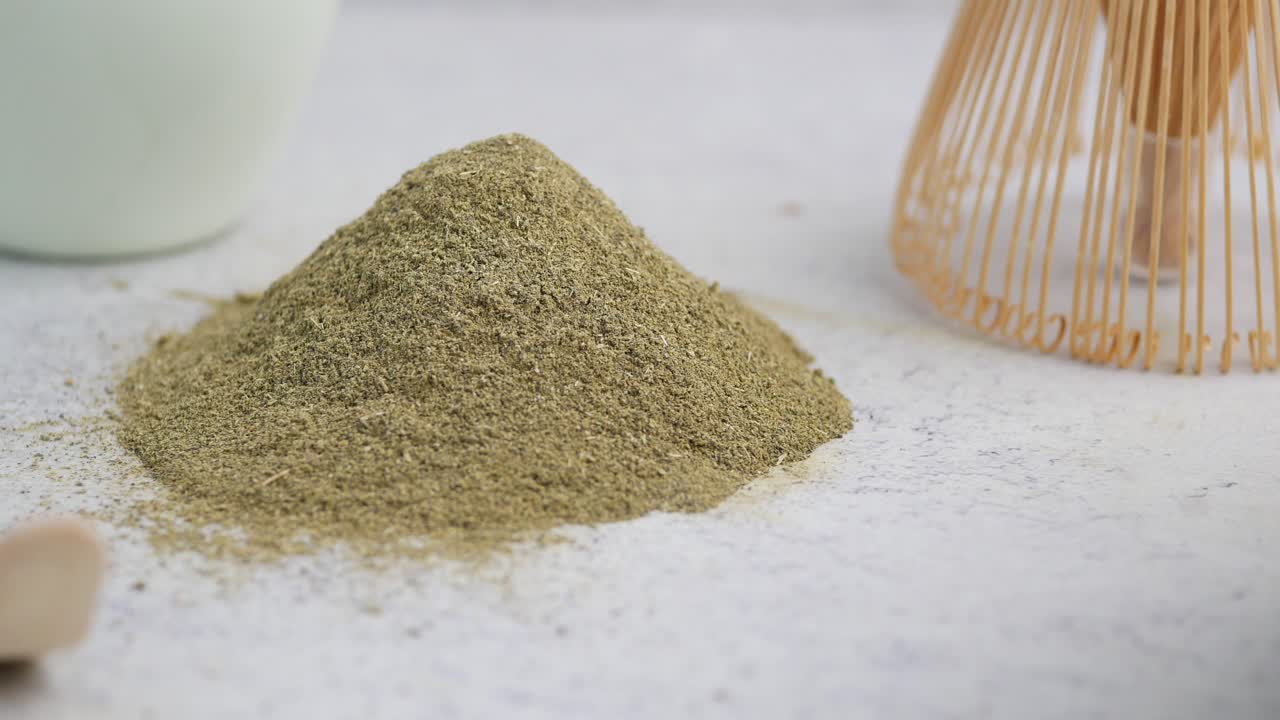 Matcha Green Tea Powder with Traditional Bamboo Whisk and Scoop