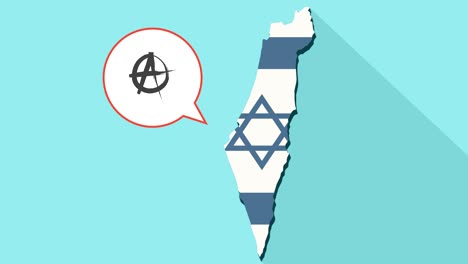animación de una larga sombra mapa de israel con su bandera y un globo cómico con un signo de anarquía