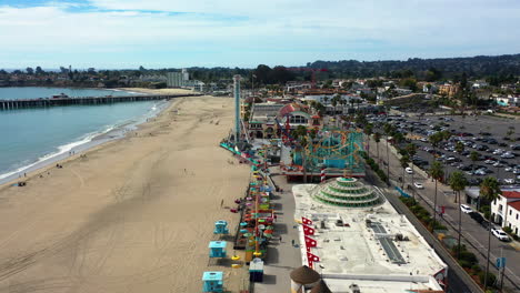 aerial view over the santa cruz beach boardwalk amusement park, in sunny ca, usa