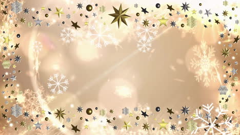 animating snowflakes and stars over blurred festive background