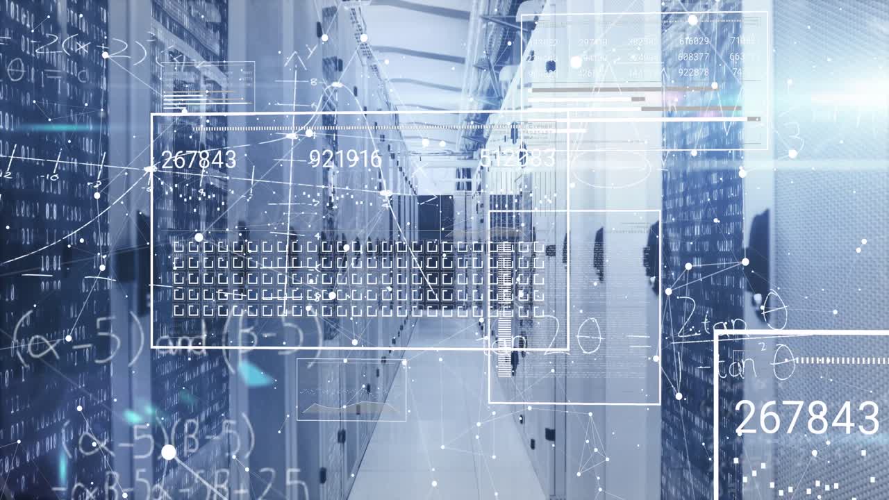 animación del procesamiento de datos en la sala de servidores