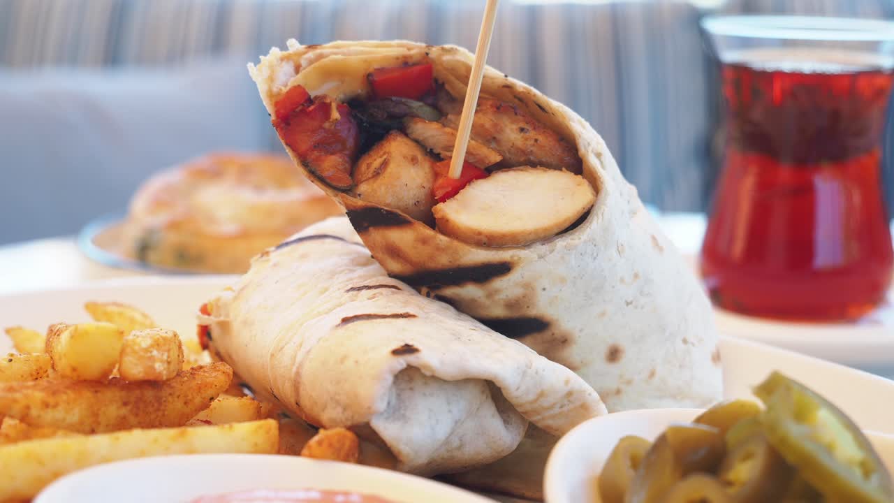 envoltura de shawarma con patatas fritas