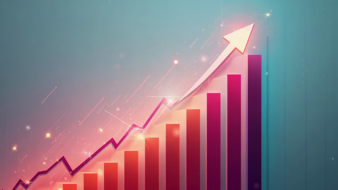Starting Frame1 stylish bar chart climbing right on teal gradient showing growth via magenta arrow