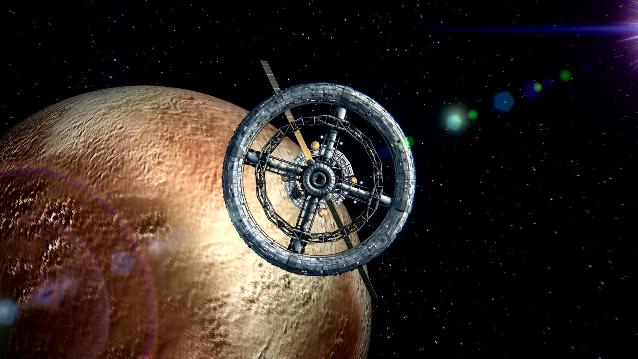 estación espacial en el fondo de plutón