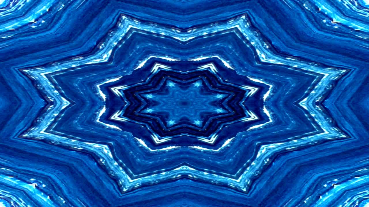 único colorido caleidoscopio fractal azul mármol patrón geométrico fondo de movimiento.