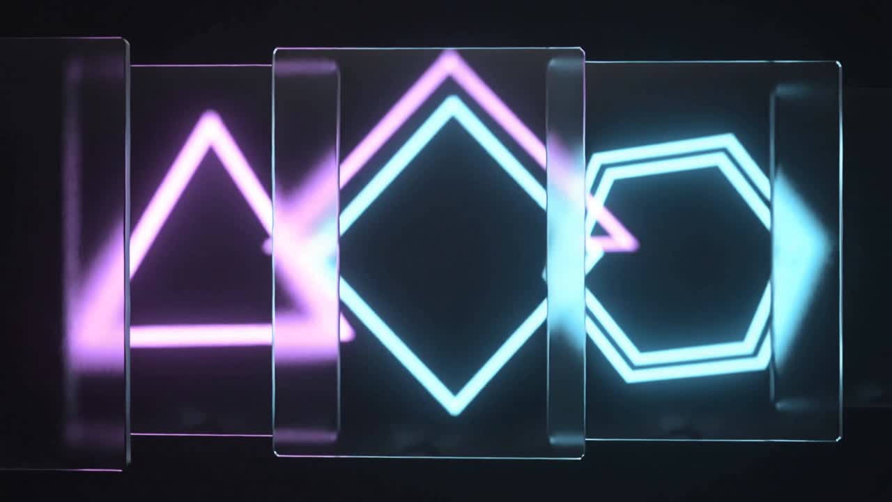 Sliding glass panels in studio, triangle blurring, diamond ghosting, hexagon creating reflections