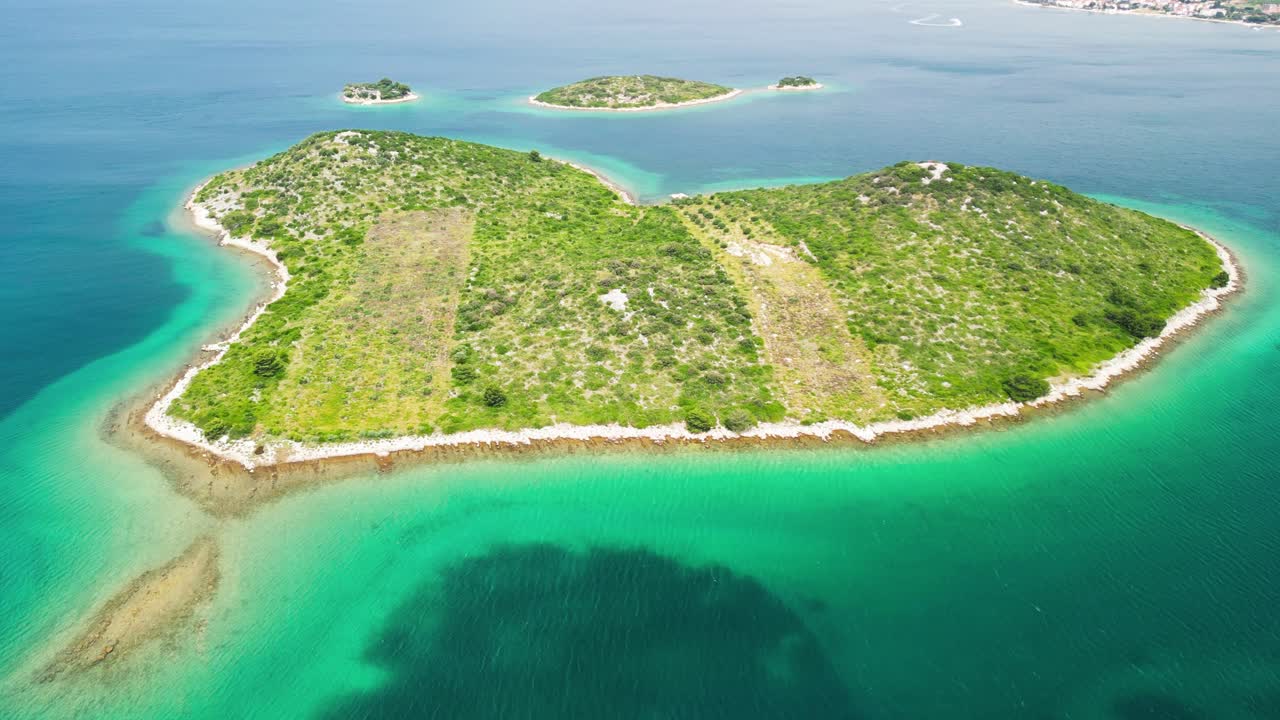 Aerial view over Croatia's Heart Island, also known as 'Galesnjak' or 'Island of Love' an small, heart-shaped island situated in the Adriatic Sea
