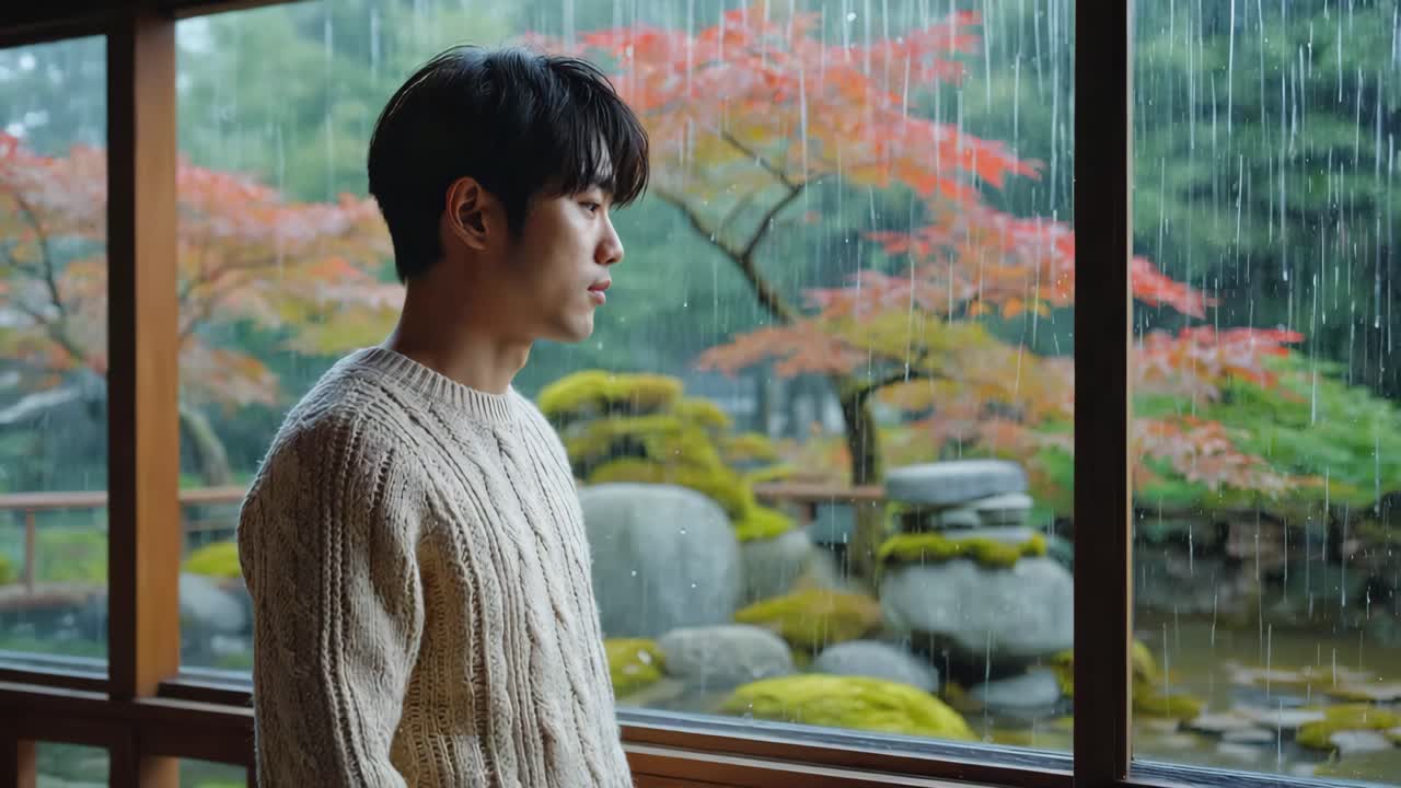 Man Contemplating Rainy Autumn View