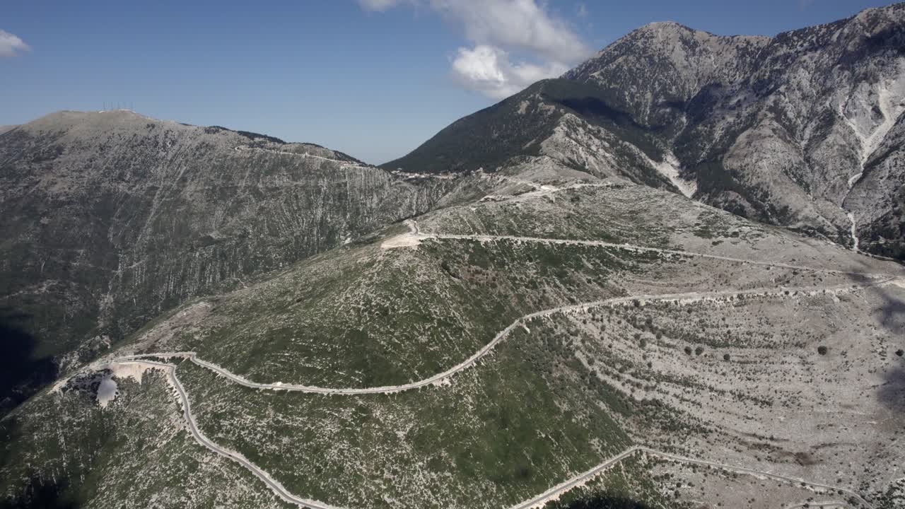 video de drones sobre el paso de montaña llogara en sh8, albania