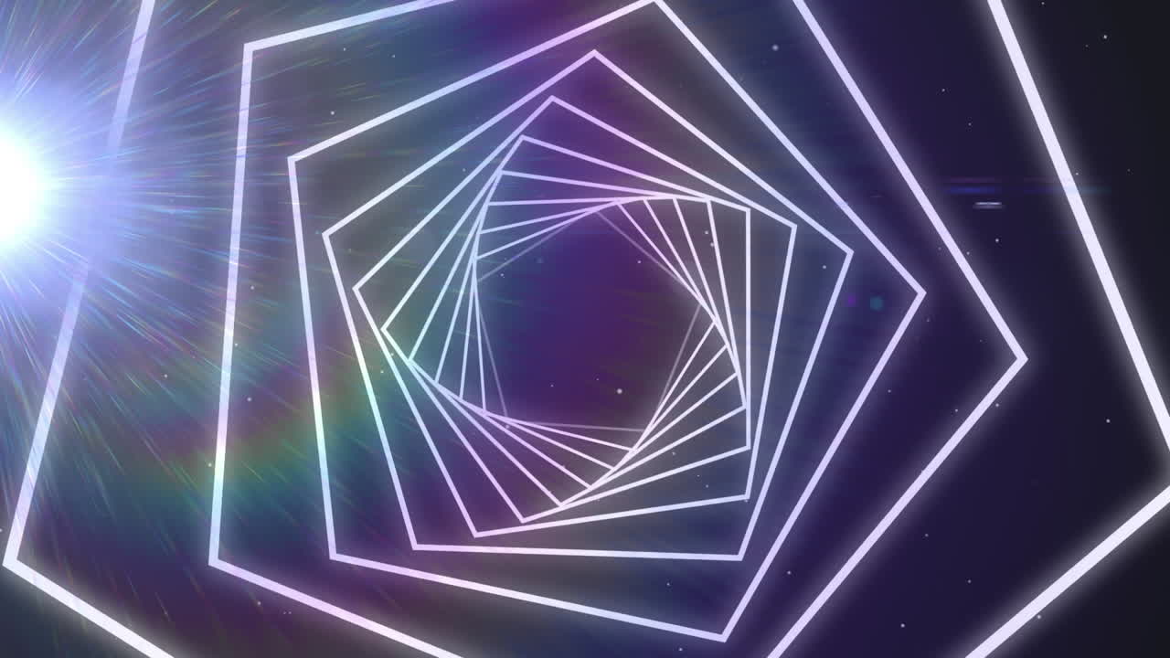 formas hexagonales que giran en movimiento sin costuras contra el punto de luz sobre fondo azul