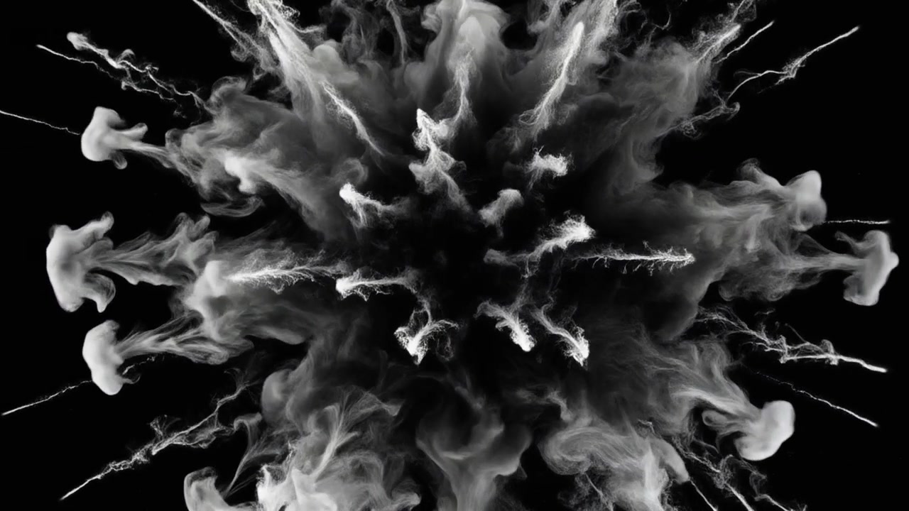 Inchiostro bianco che si diffonde nell'acqua creando un motivo floreale astratto