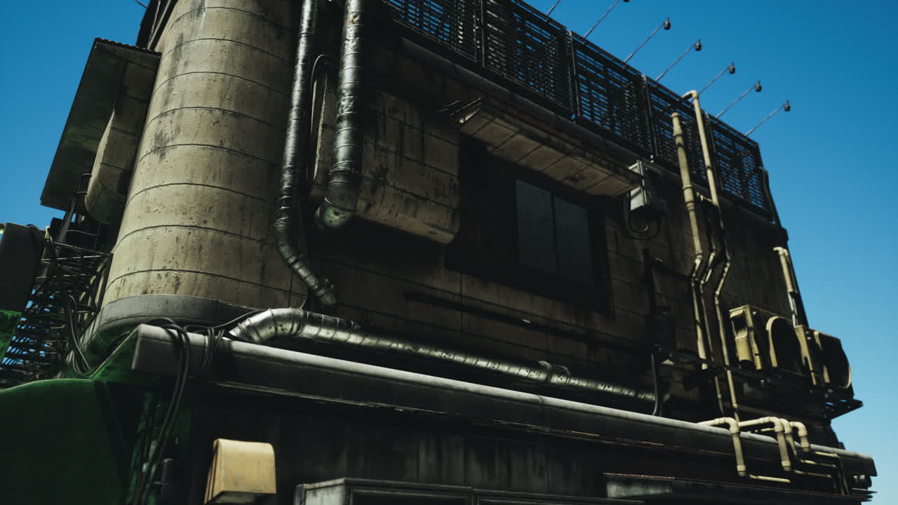 Industrial building with unique architectural features in bright daylight