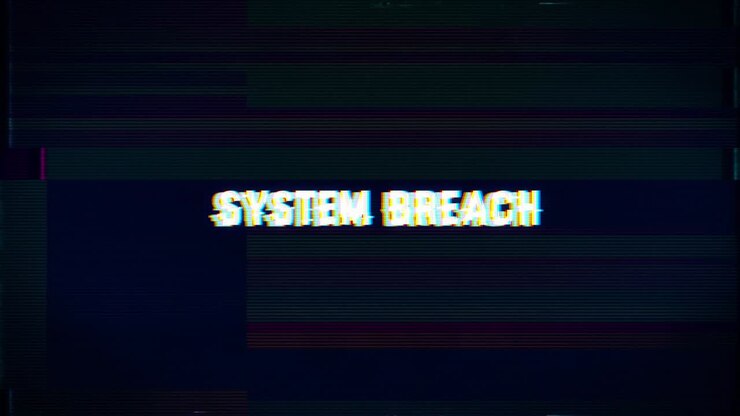 Breccia nel sistema, glitch di hacking ed effetti di rumore su sfondo di programma informatico