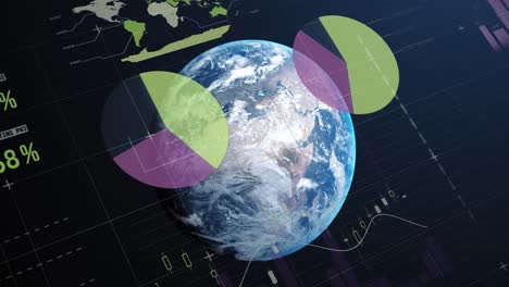 animation of statistics and financial data processing over globe