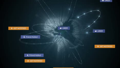 animación de los iconos de las redes sociales que caen sobre la red de conexiones