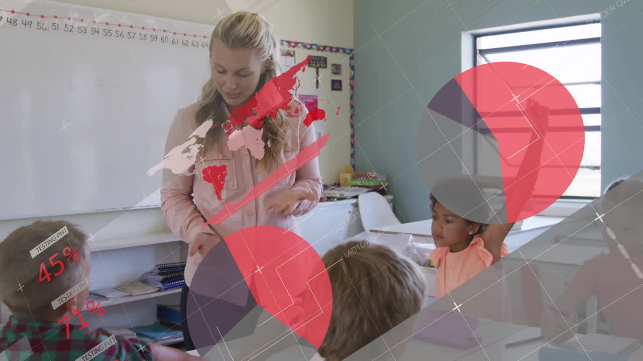 анимация диаграмм и обработка данных по различным женщинам-учителям и детям в классе