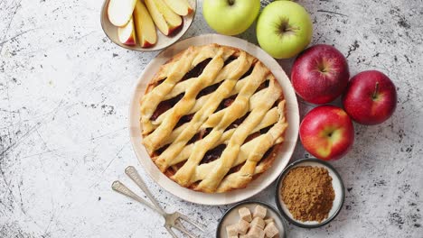 delicious apple pie cake with a fresh fruits  brown and powder sugar