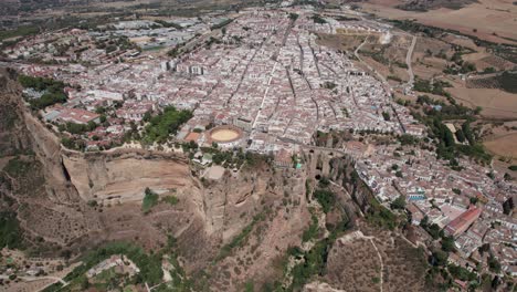 aerial-panoramic-view-video-of-Ronda,-Andalusia,-Spain-during-sunny-day