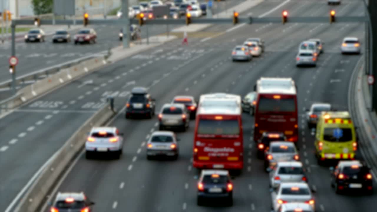 흐릿한 도시 교통 장면. 시간 지연.