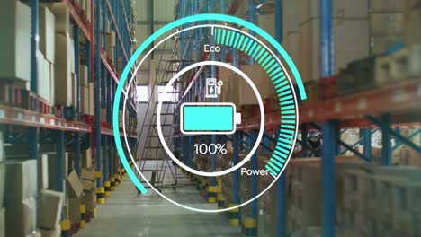 animation of scope with battery and data processing over warehouse