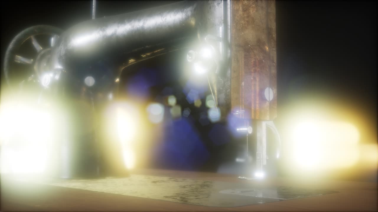 어두운 곳에서 오래된 레트로 바느질 기계