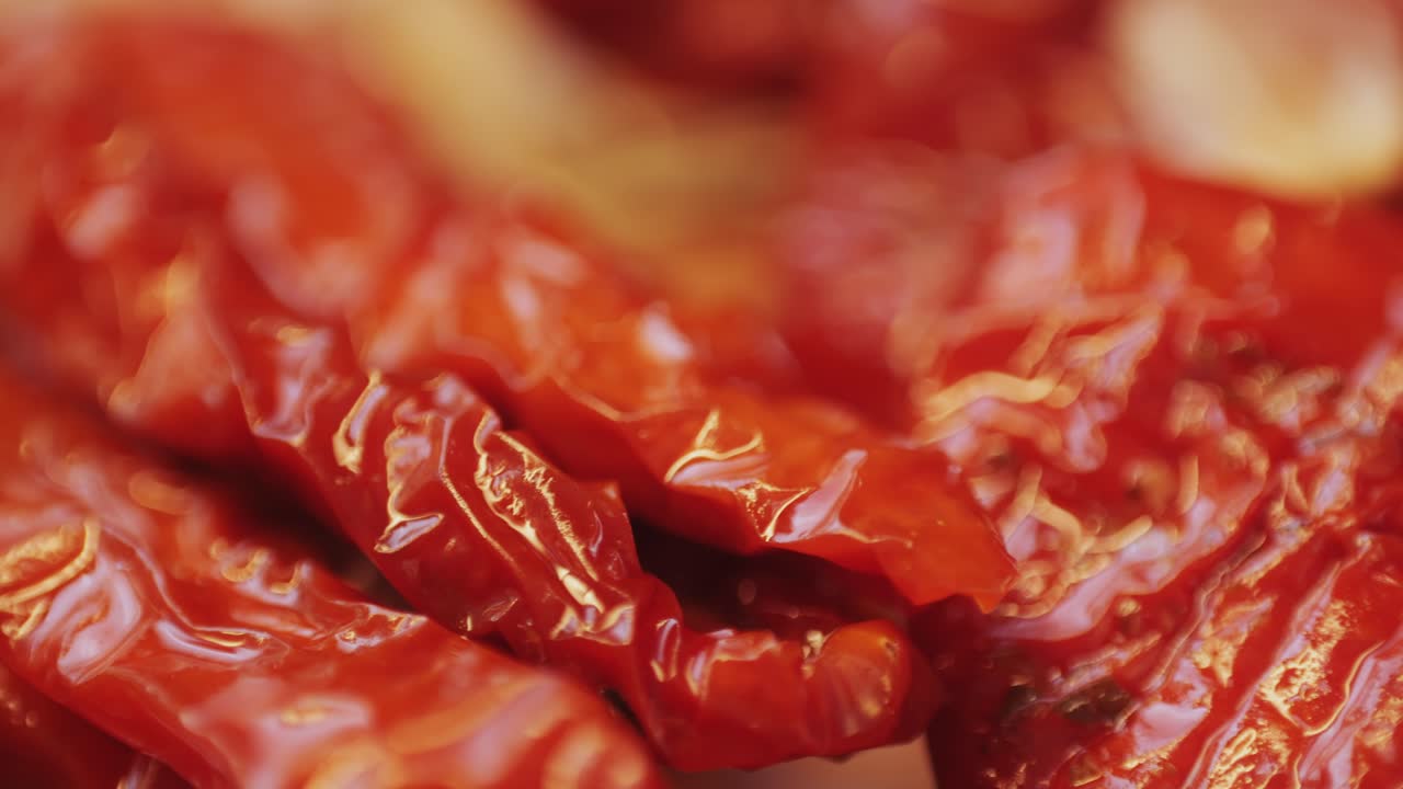 Dried tomatoes close up, Italian restaurant with traditional food, Spanish cuisine, delicious tapas and white wine, bruschetta with cheese, olives dry tomatoes and tasty sandwich bar appetizer, buffet