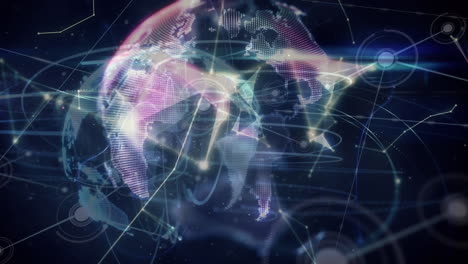 animation of globe with network of connections with glowing spots