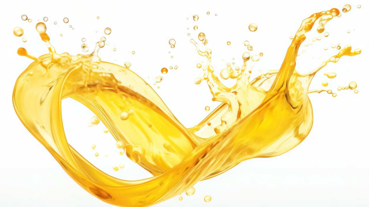 Dynamic splash of golden liquid captured mid-air from a side angle, showcasing fluid motion