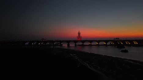 Aerial view of the Pandansimo Bridge at sunset, Bantul, Yogyakarta, as part of the southern ring road route of Java