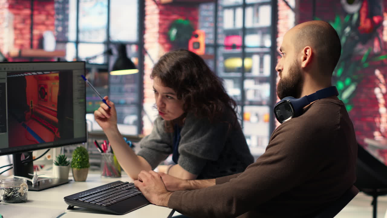 Man and woman work with AI generated app to develop a futuristic spaceship