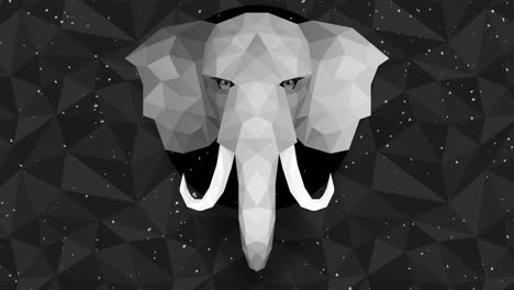 polygonal elephant background. animal head. low polygon loop animation. geometric wildlife. polygonal animal portrait.