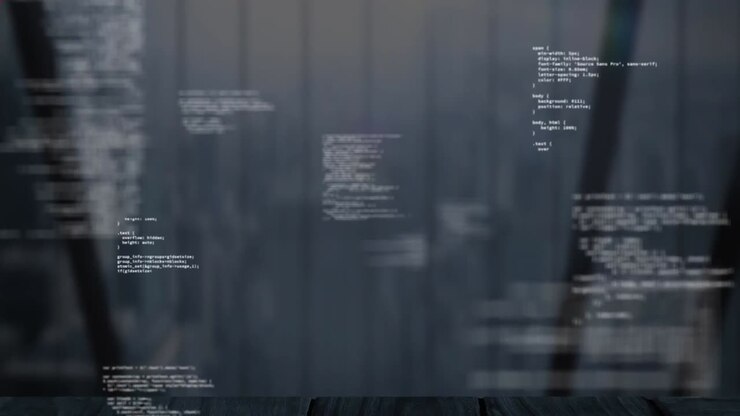 Animation of red mandala pattern and programming language over cityscape in background