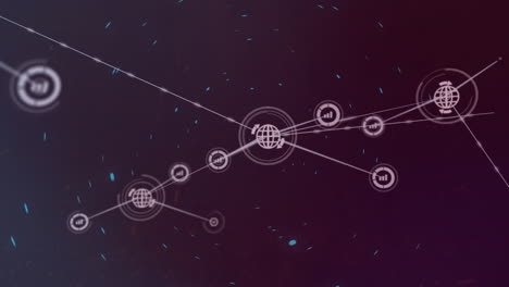 animación de la red de conexiones con iconos sobre fondo oscuro
