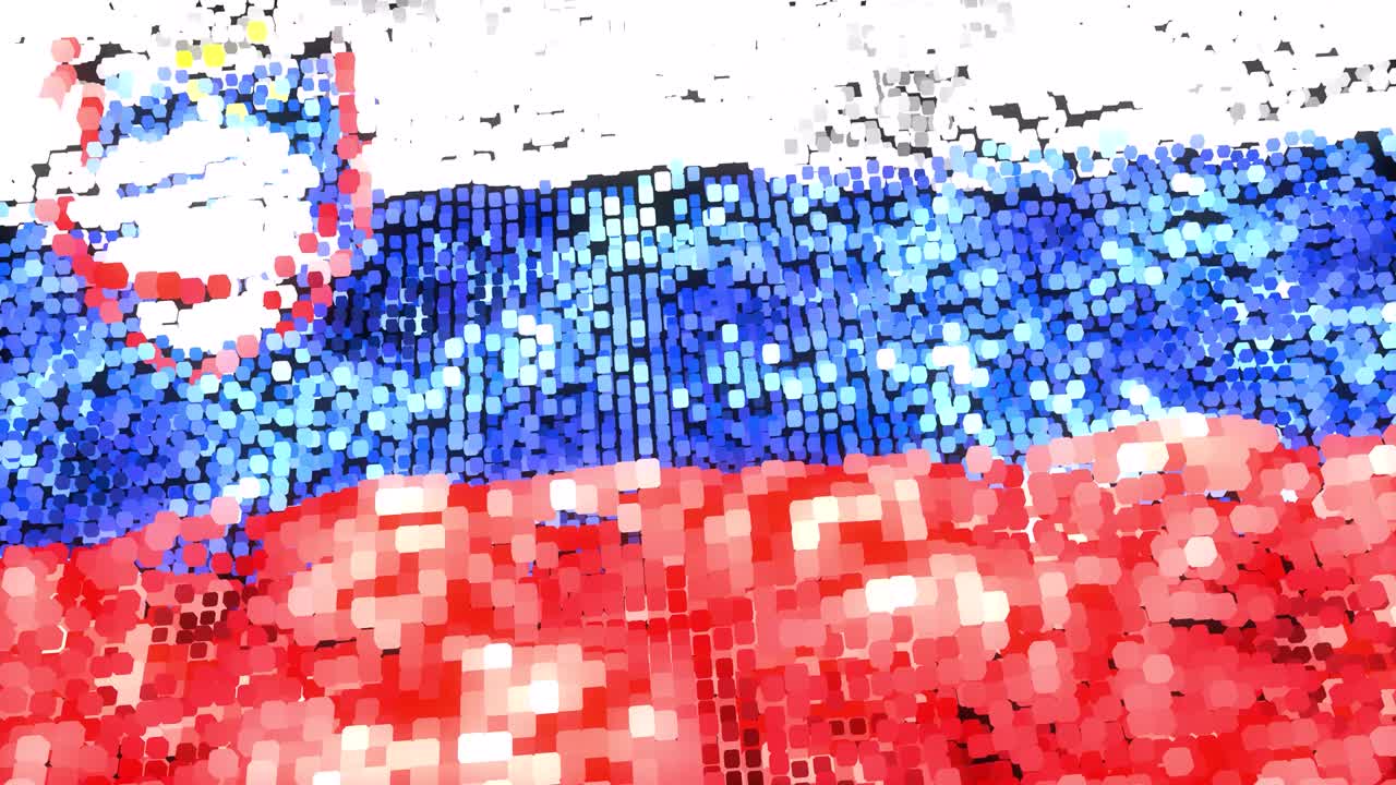 Very bright 60FPS modern Slovenia flag on shining pixels  waving - abstract 3d seamless looping animation UHD 4k
