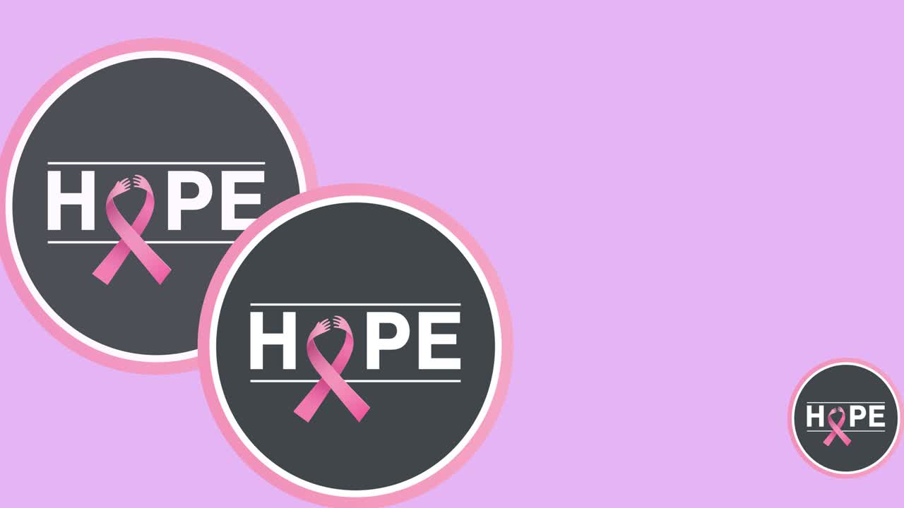 Animazione di più loghi a nastro rosa e del testo 'speranza' che compaiono su uno sfondo bianco.