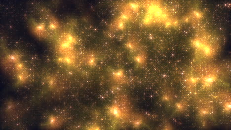 Fliegende-Und-Glänzende-Goldene-Sterne-Mit-Glitzern-In-Einer-Dunklen-Galaxie