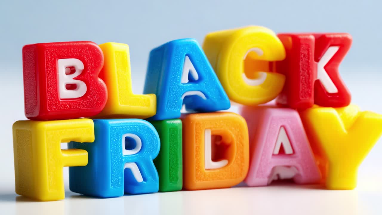 Colorful Alphabet Blocks Forming the Phrase 'Black Friday' in a Playful Arrangement, Showcasing Bright and Vibrant Typography Perfect for Holiday Promotions and Sales Events