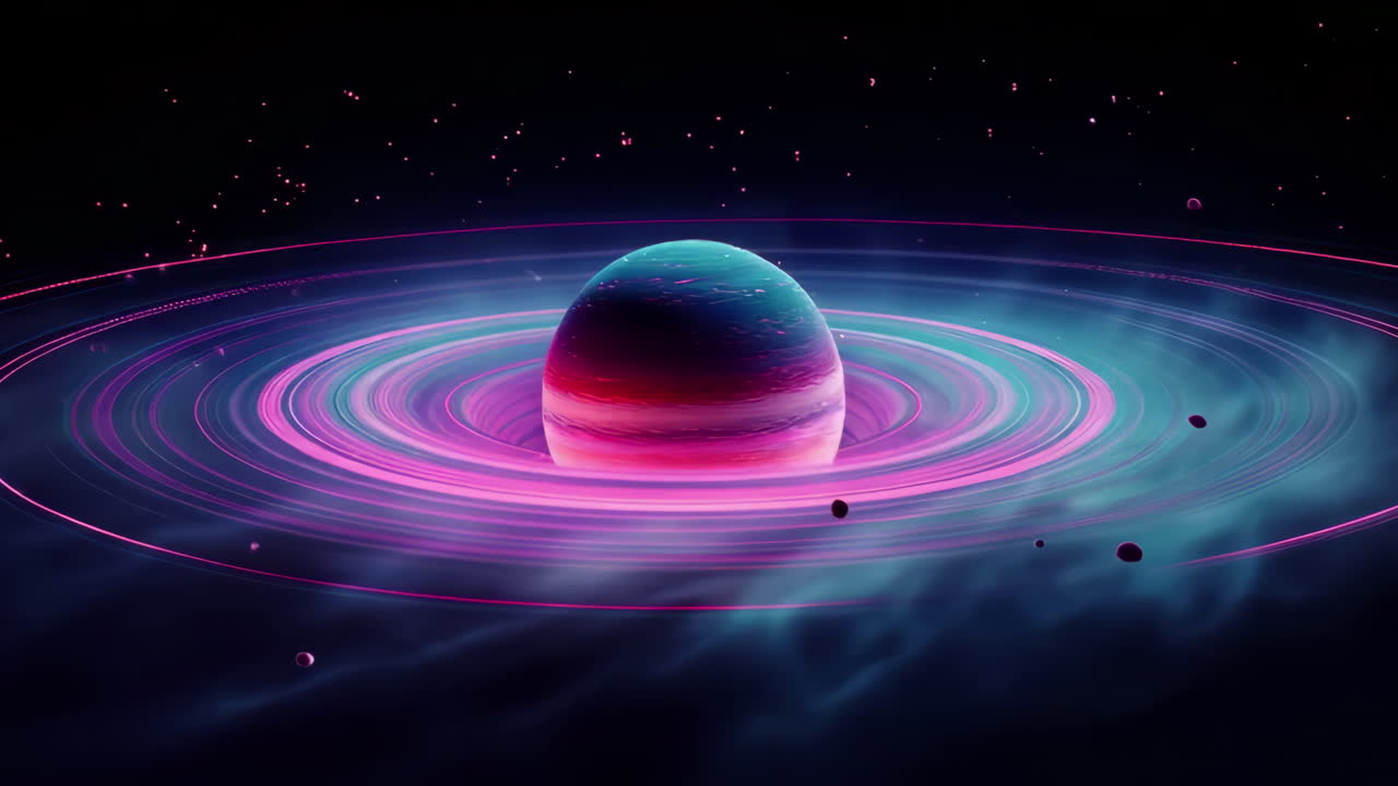 우주 에서 빛나는 보라색 과 분홍색 빛 을 가진 행성