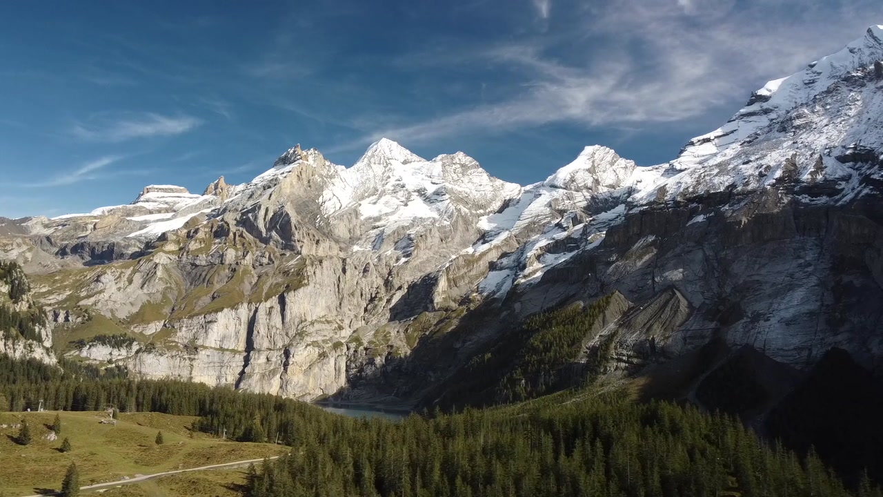 Oeschinen Lake Oeschinensee and the surrounding Bernese Alps near Kandersteg, Switzerland