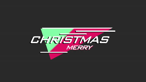 retro merry christmas text with triangles and lines on black gradient