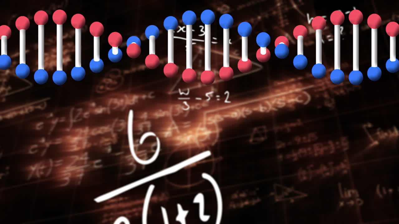Processing scientific data, DNA strand and mathematical equations in animation